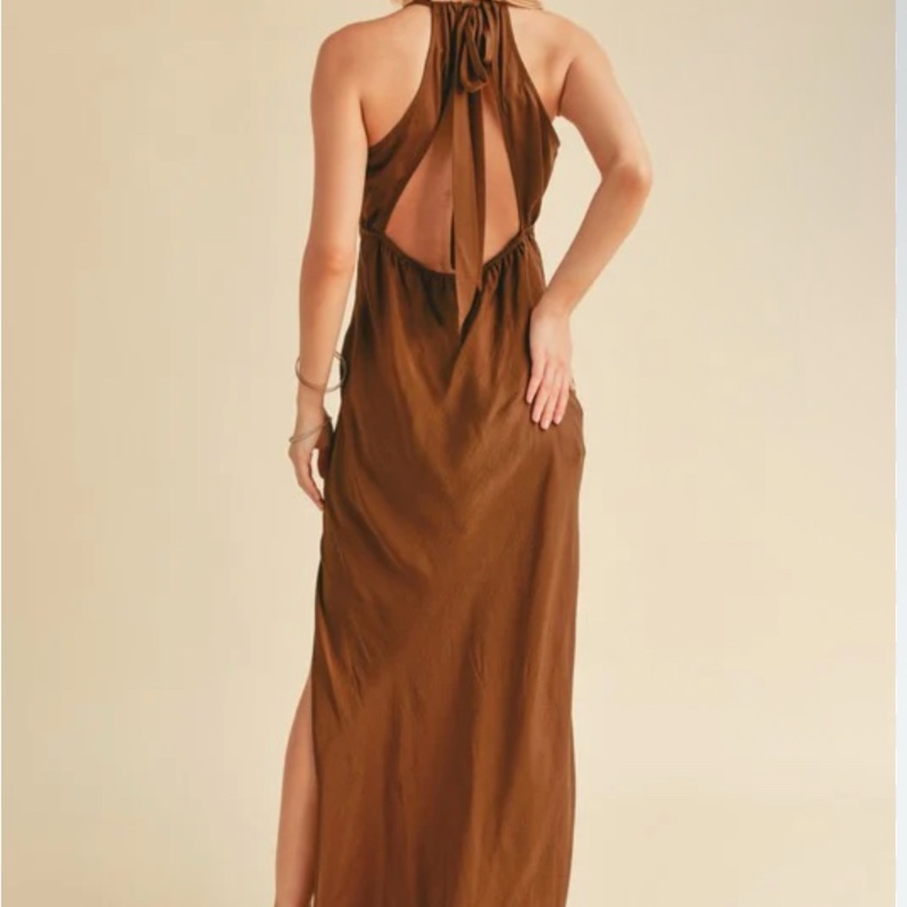 Brown Maxi Dress with Side Slit - Picture 2 of 2